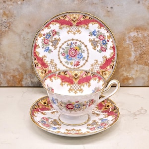 Vintage Shelley Rose Pink &#39;Sheraton&#39; 13289 Trio: Cup, Saucer & Side Plate  c.1938-1966