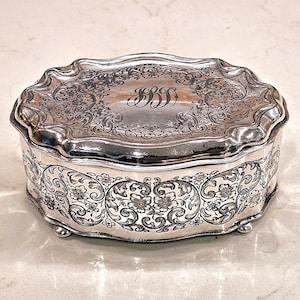 Rare Antique c1870-1890 Wilcox Silver Plate Co. Engraved Jewelry/Trinket Box; Meriden CT, America
