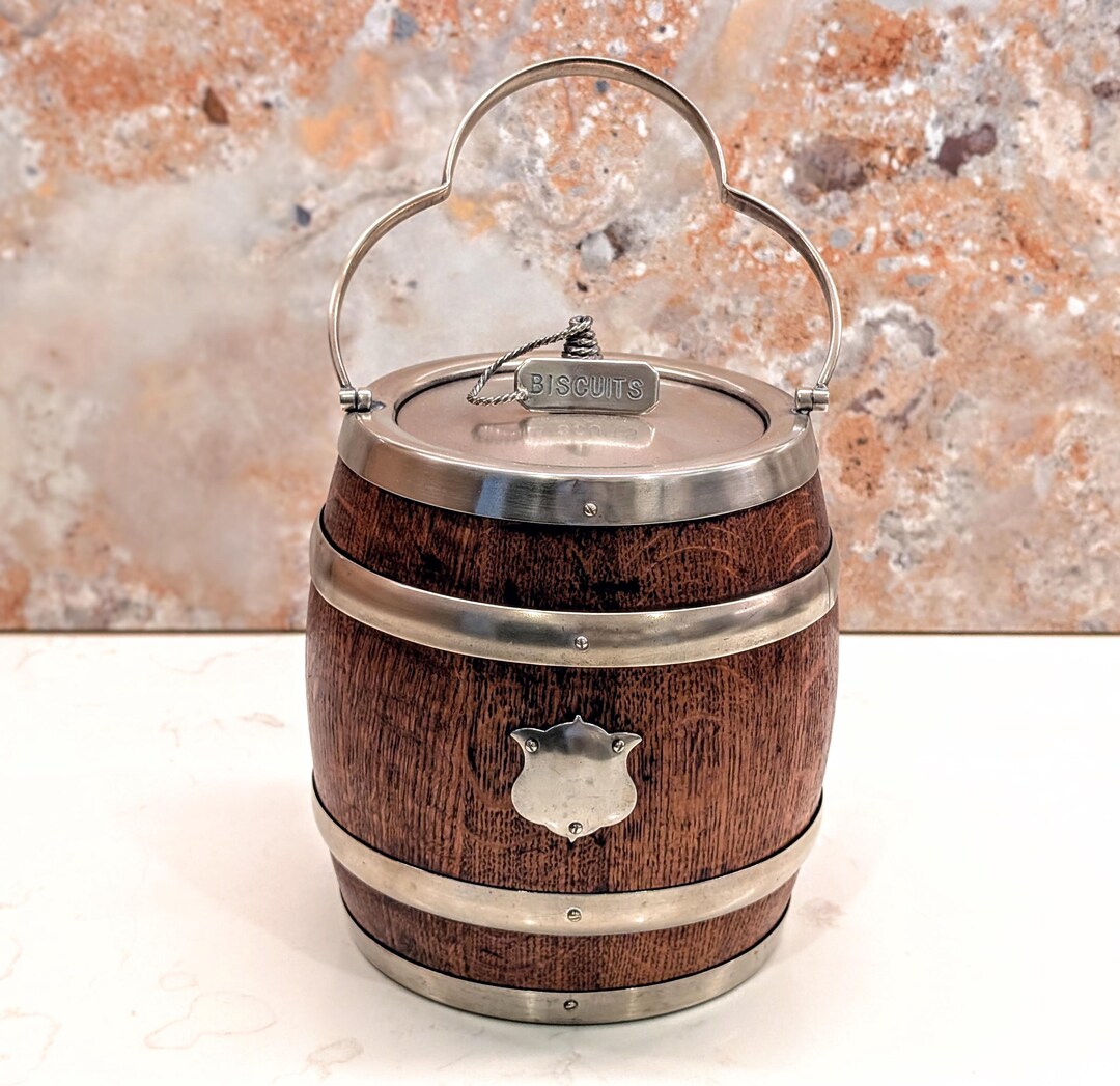 Antique Edwardian Oak and Silverplate Large Biscuit Barrel/ice Bucket ...
