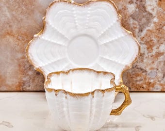 Rare 1890s pre-Shelley, Wileman Foley 1x White Gold Shell Cup & Saucer Rd 150035