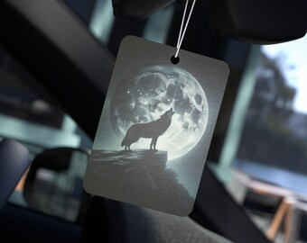 Car Air Freshener - Wolf Howling at Moon, Wildlife Automotive Scented Ornament, Vehicle Aromatherapy Accessory, Lunar Lone Wolf Design,