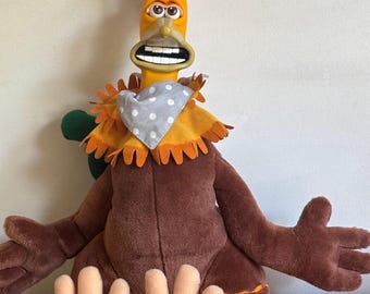 Marioneta mecánica de peluche vintage de Playmates de Rocky Chicken Run - Artículo de colección de la película DreamWorks del año 2000
