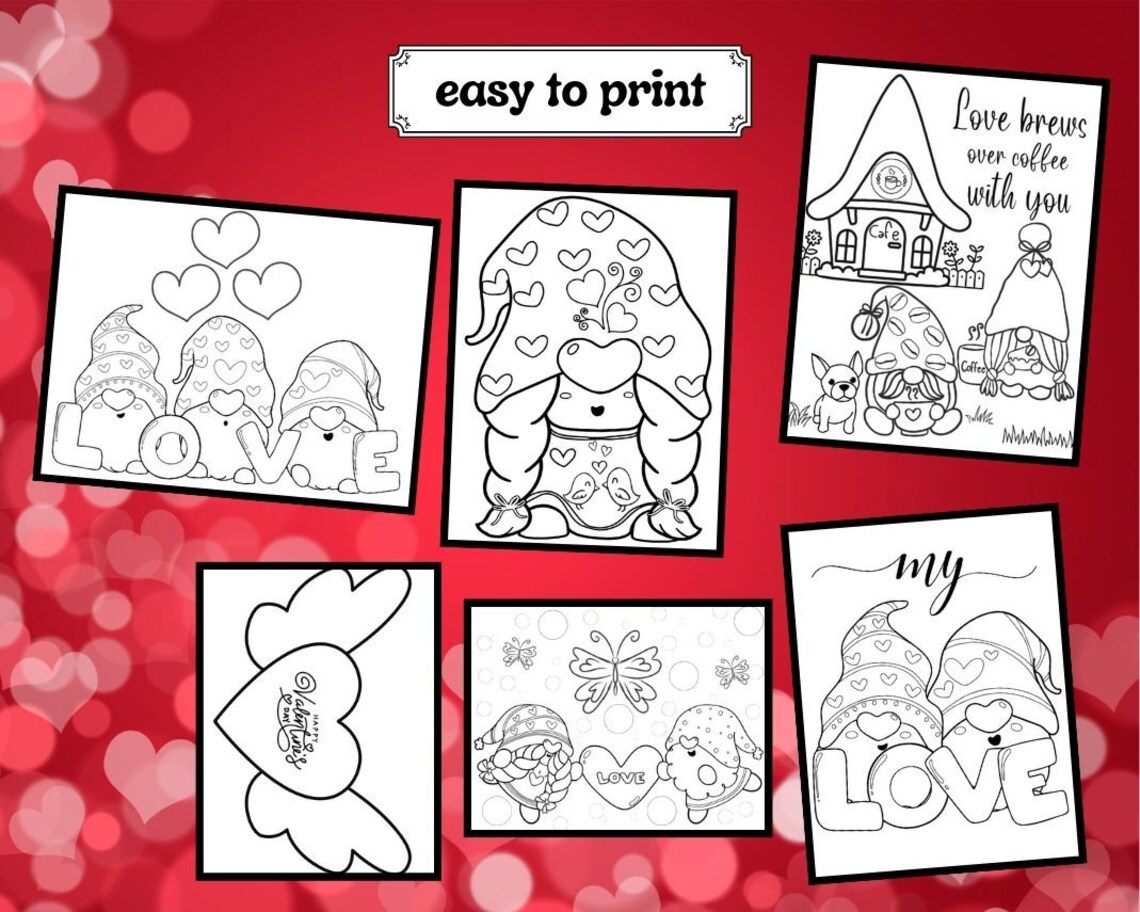 Gnomes in Love, Valentine's Day Coloring Pages, Printable Gnome ...