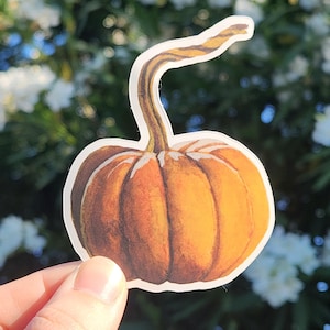 Orange Pumpkin Halloween Vinyl Sticker | handmade small waterproof sticker for water bottle journals laptops