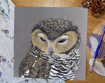 Owl Art Print: Charcoal Drawing, Realism Bird Illustration