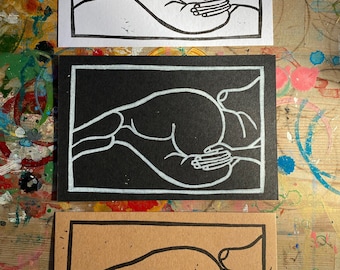 hand printed booty butt linocuts - set of 3 - set no. 3