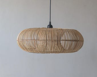 Handcrafted Rattan Lampshade, Donut Pendant Light, Bali Design