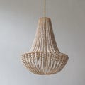 Handcrafted Wood Beaded Chandelier, White Wash Pendant Lamp
