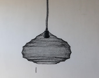 Hand Knitted Wire Mesh Lampshade, Black Metal Lantern, Patpat Design