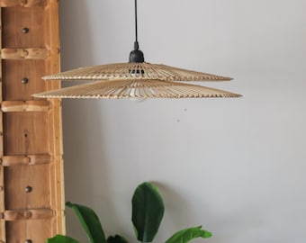 Tiered Rattan Lamp Shade, Modern Woven Pendant Light