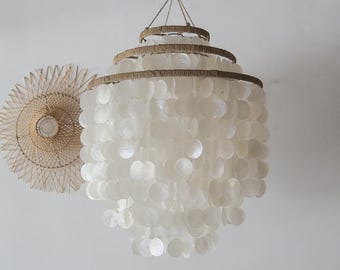 Handcrafted Capiz Shell Chandelier: Tiered Pendant Light - Bali Design