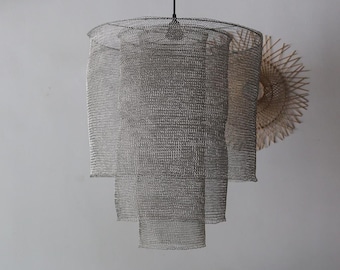 Hand Knitted Stainless Steel Wire Mesh Lampshade, Tiered Chandelier Palas Design