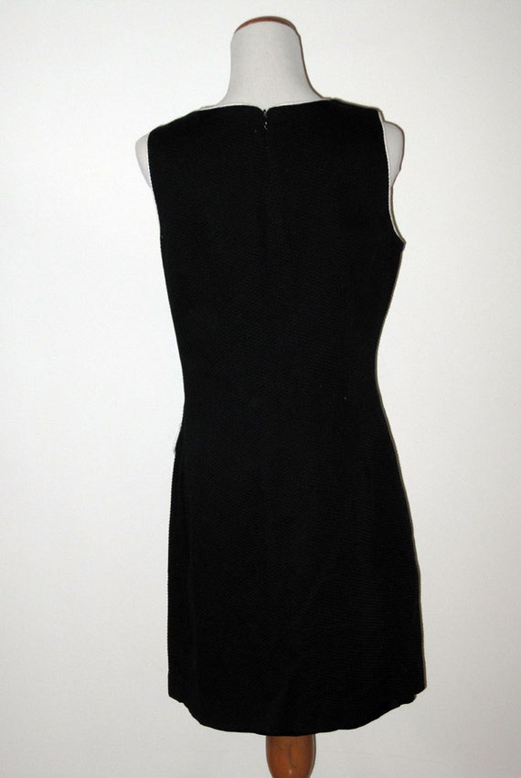 70s black cotton pique sleeveless dress with whit… - image 4