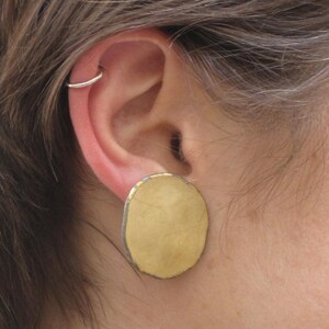 70s muted yellow enamel clip-on earrings by Freirich image 3
