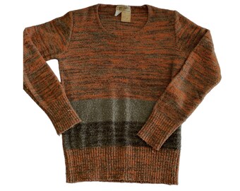 70s lightweight black, gray and orangey rust colored Italian sweater from Ann Taylor,