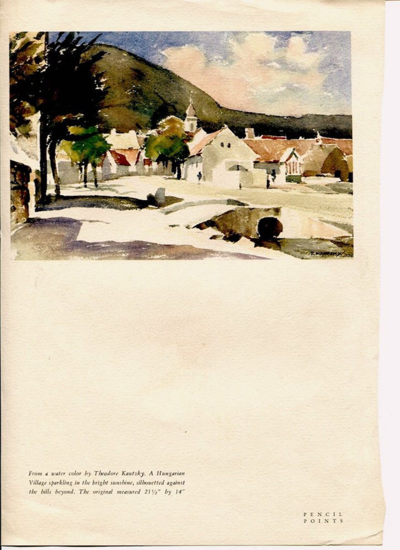 Print of Theodore Kautzky Watercolor From 1937 Pencil Points Magazine
