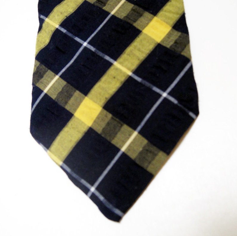 70s blue yellow white Royal Renoir wide seersucker tie image 2