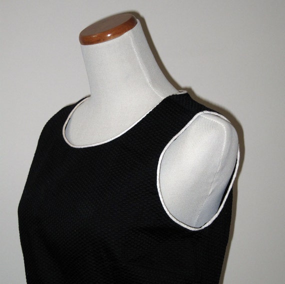 70s black cotton pique sleeveless dress with whit… - image 1