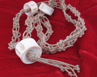 70s macrame necklace with bone beads