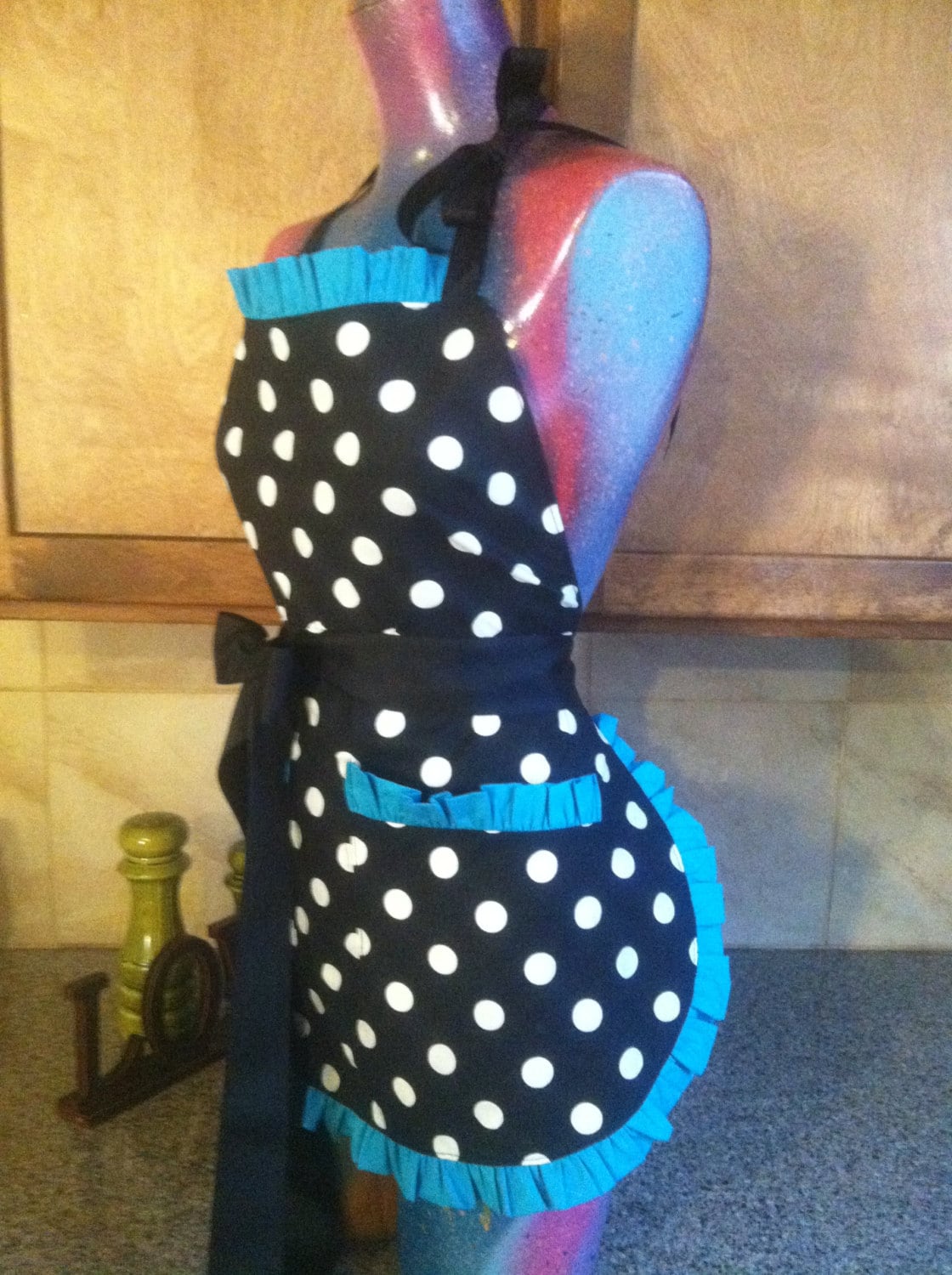 retro polka dot apron pin up apron pick your color trim scotch