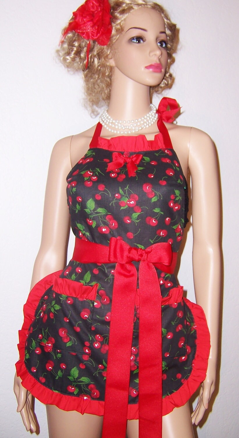 Cherry Apron with Pockets Cherry Kitchen Pin Up APRON Etsy