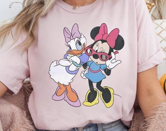 Retro Minnie Daisy Png, Vintage Disney Friends Png, White Disney Graphic Png, Disney Trip Png, Best Friend Gift Png