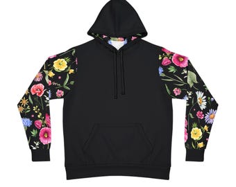 Floral Sleeve Black Hoodie: Botanical Streetwear