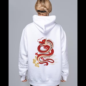 Red Japanese dragon hoodie, back print dragon hoodie, anime Japanese hoodie, dragon lover gift, Japanese streetwear hoodie, urban clothing