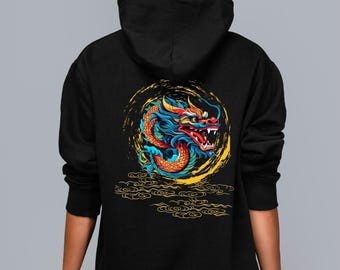 Japanese Dragon Back Print Hoodie: Urban Streetwear