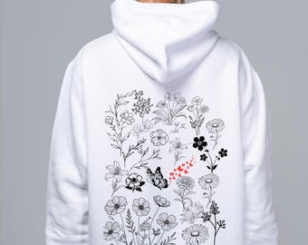 Hoodie Mit Wildblumen Backprint: Cottagecore Floral Art Sweatshirt