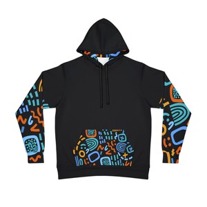 Unique Graffiti Design Hoodie Artistic Clipart on Sleeves, Pocket, and Inner Hood, Festival hoodie