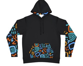 Unique Graffiti Design Hoodie Artistic Clipart on Sleeves, Pocket, and Inner Hood, Festival hoodie