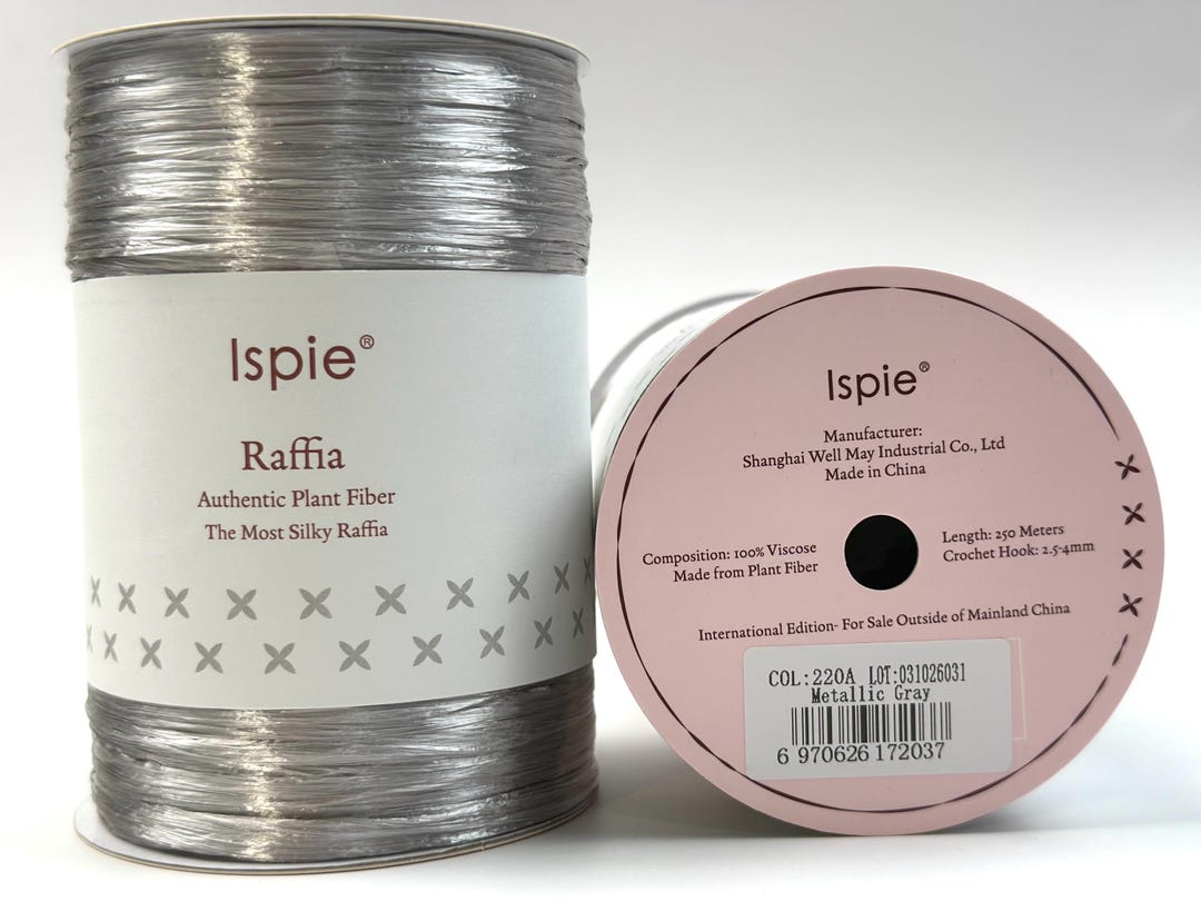 Rayan Raffie Silky Rayon Raffia Yarn: Natural Fiber Ribbon for Crochet in Grey ...