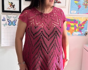 Handmade Crochet Dress with Hearts - Hibiscus Brick Blue - Sizes M L XL