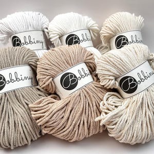 Bobbiny Braided Macrame Cord, 3mm Recycled Cotton Rope (100m)