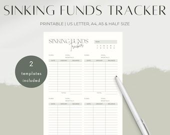 Sinking Fund Tracker Printable, Sinking Funds Template, Monthly Budget, Finance Tracker, Letter, A4, Half Size, A5, Digital Download PDF