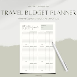 Travel Budget Planner Printable, Vacation Budget Worksheet Template, Holiday Finances Planner, A4/A5/Letter/Half Size, Instant Download PDF