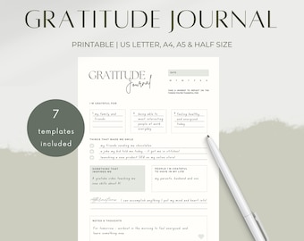 Plantilla imprimible para diario de gratitud semanal, gratitud mensual, diario de gratitud, registro diario de gratitud, A4/A5/carta/media página, descarga instantánea