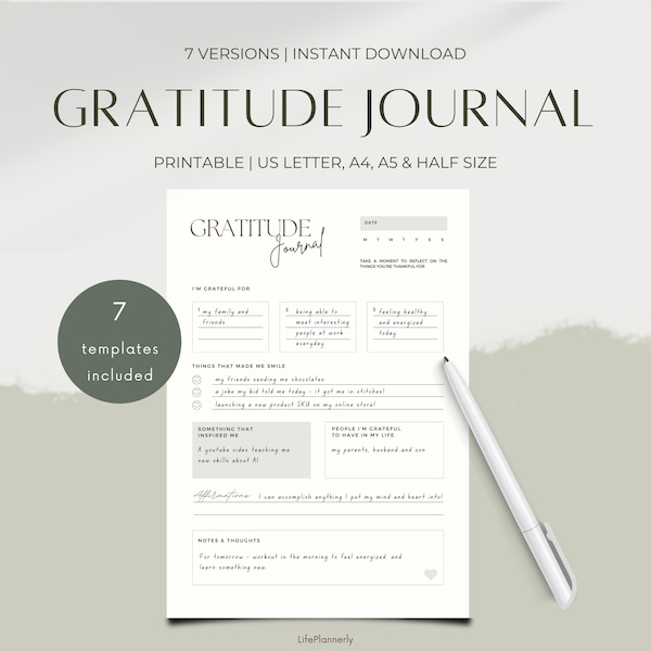 Weekly Gratitude Journal Printable Template, Monthly Gratitude, Gratitude Diary, Daily Gratitude Log, A4/A5/Letter/Half, Instant Download