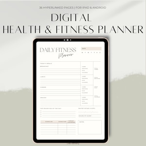May include: A digital health and fitness planner with a daily log for tracking meals, water intake, exercise, and sleep. The planner includes sections for recording calories, macros, and notes.