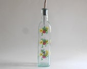 Strawberries Olive Oil Bottle Olive Oil Jar Olive Oil Dispenser Soap Dispenser Hand Painted Bottle Strawberry Kitchen Green Glass Tall Size