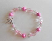 Pink Beads Bracelet Clear Beads Bracelet Glass Beads Bracelet Beaded Bracelet Pink Bracelet Clear Bracelet