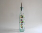 Strawberries Olive Oil Bottle Olive Oil Jar Olive Oil Dispenser Hand Painted Bottle Medium Size Green Tinted Glass Strawberries Kitchen