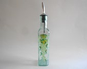 Green Grapes Olive Oil Bottle Olive Oil Jar Olive Oil Dispenser Vinegar Bottle Hand Painted Medium Size Green Tinted Glass Grapes Kitchen