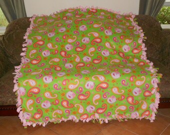 Paisley Snails Fleece Throw Blanket:  Green, Light Pink, No Sew (60x72)