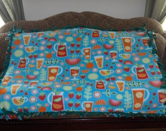 Fruits Fleece Throw on Blue Green Back Fleece Tie Blanket No Sew Fleece Blanket No Sew Throw Throw Blanket 48x60 Approximate size