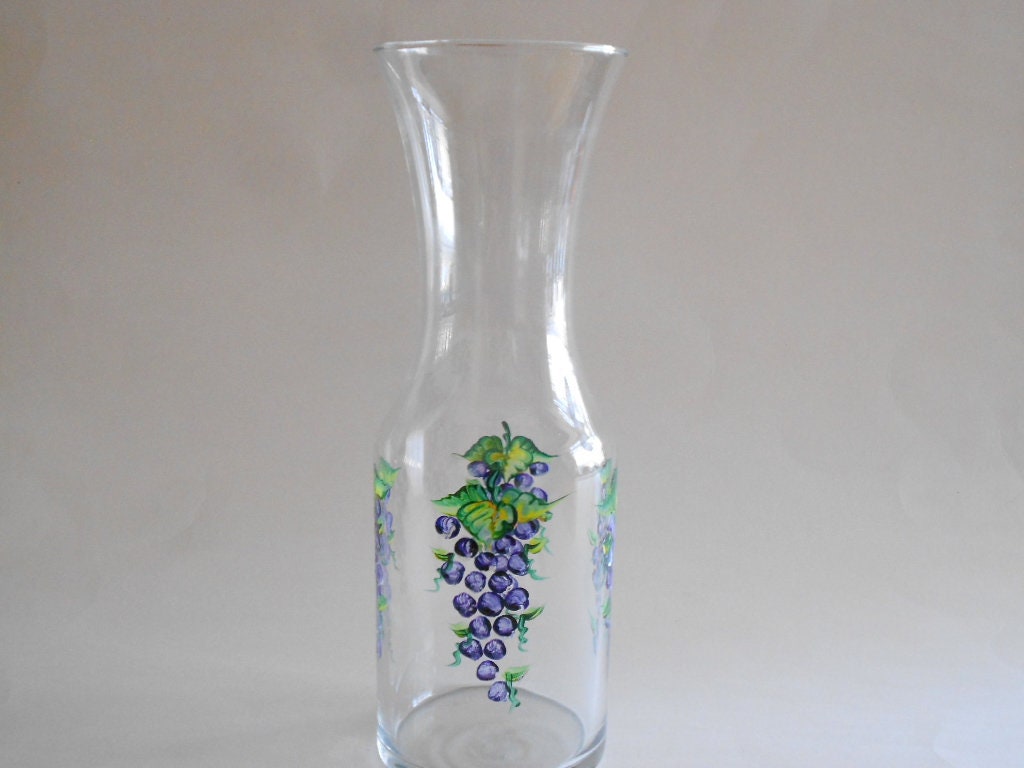 Dining  Hand Painted Purple Floral Carafe W 4 Matching Wine