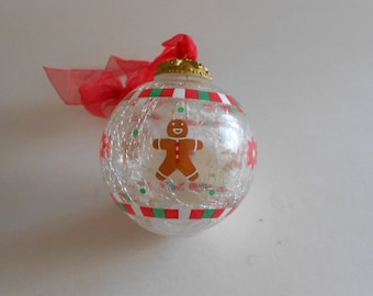 Vintage Russ Berrie Crackle Glass Gingerbread Man Ornament, 1980s Christmas Decor