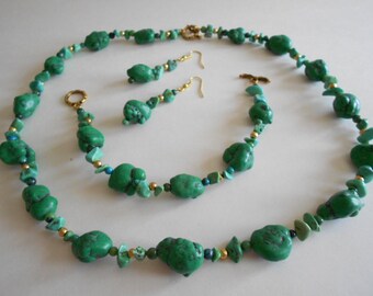 Beaded Jewelry Set: Green Howlite & Australian Jasper Beads