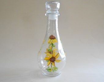 Sunflowers Olive Oil Bottle Olive Oil Jar Olive Oil Dispenser Vinegar Bottle Sauce Bottle Clear Glass Sunflowers Kitchen Hand Painted Bottle